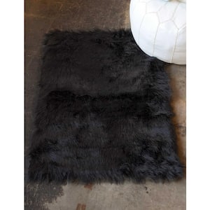Josephine Black 2 ft. x 3 ft. Rectangle Faux Fur Area Rug