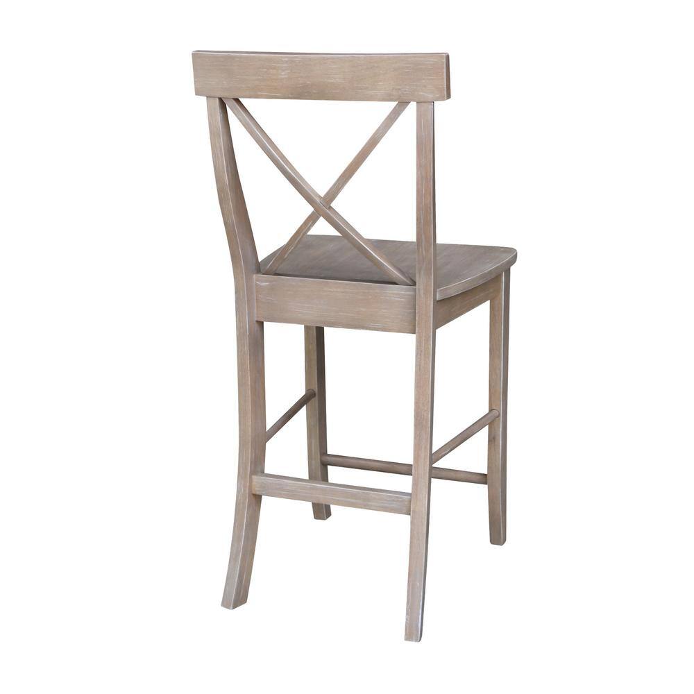 Washed Gray Taupe X-Back Solid Wood Counter Stool
