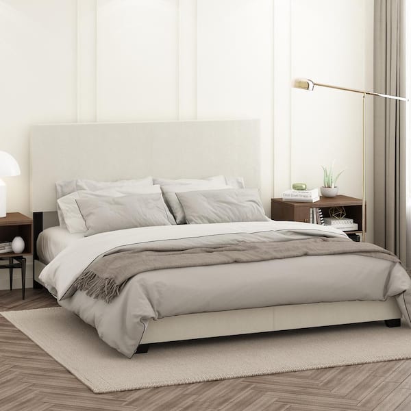 Furinno Pessac White Upholstered Frame California King Panel Bed