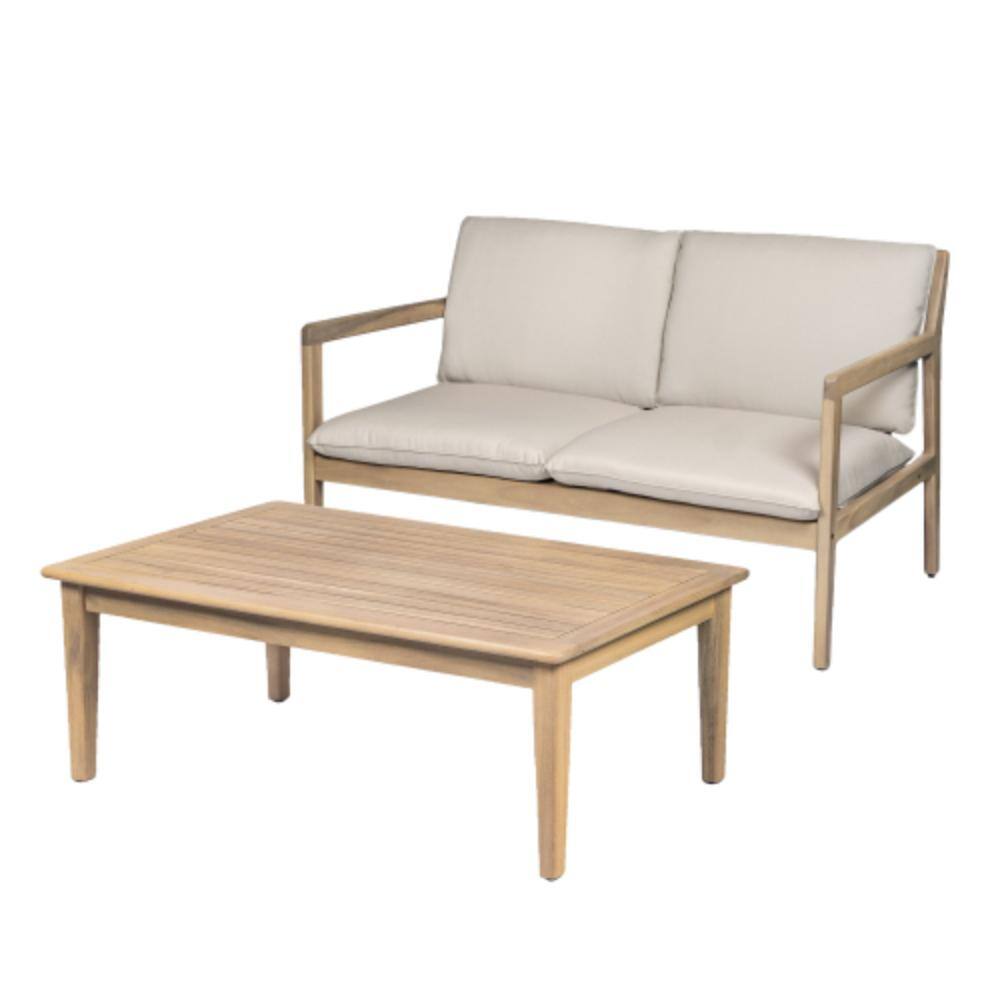 2-Piece Acacia Wood Patio Conversation Set with Beige Cushions, Water Resistant price history on PriceWatchPro