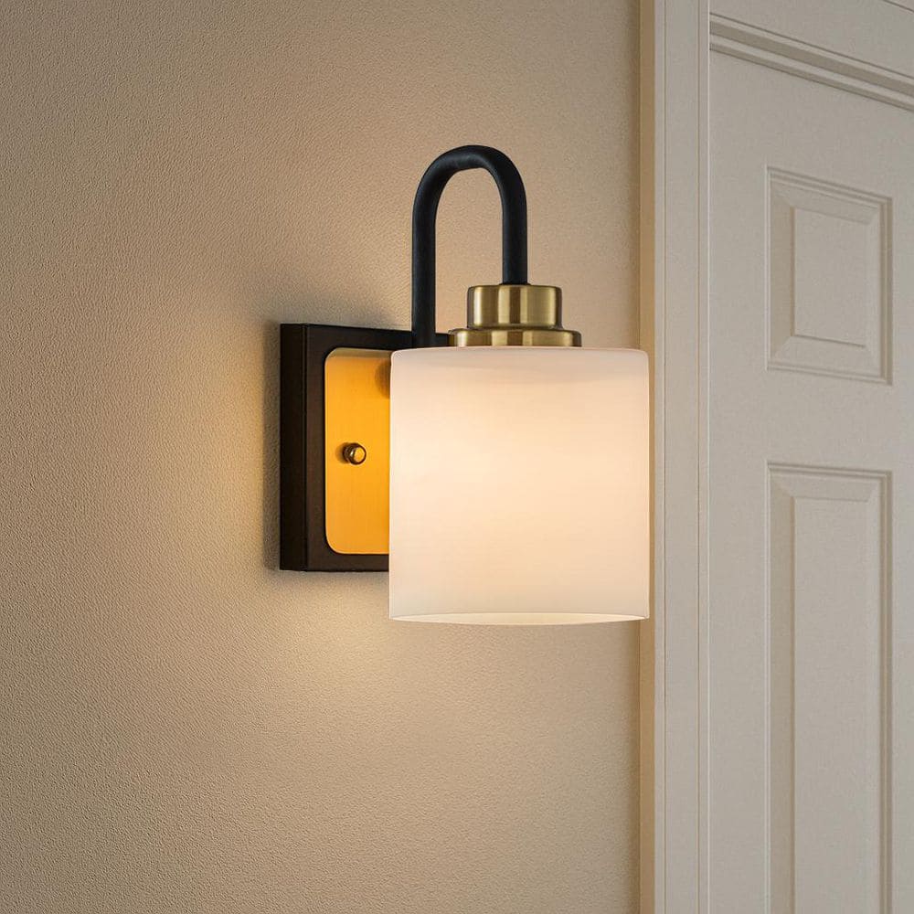 5 in. 1-Light Modern Elegant Brass And Black Bathrooom Vanity Light With Milk White Glass Shades price history on PriceWatchPro