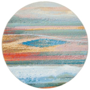 Barbados Light Blue/Pink 7 ft. x 7 ft. Gradient Abstract Indoor/Outdoor Patio  Round Area Rug