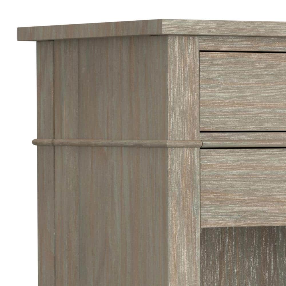 Distressed Gray Solid Wood 2-Drawer Nightstand with Open Shelf