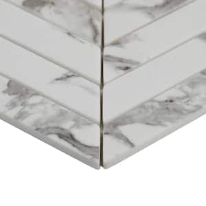 Marble Essence Carrara 12.24 in. x 11.02 in. Chevron Glass Mesh-Mounted Mosaic Tile (0.94 sq. ft./Each)