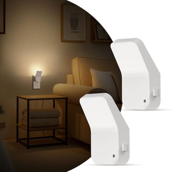 1-Light Plug-In Night Lights – 3-Level Brightness, Dusk to Dawn Sensor, 3000K Soft White for Hallway and Bedroom(2-Pack)