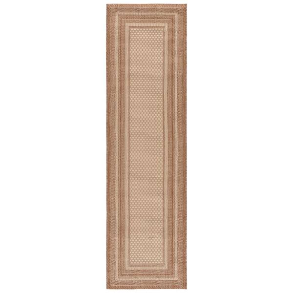 Courtyard 2 x 7 Beige/Dark Beige Border Runner Rug