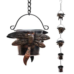 Rain Chain Copper Colored Bucket with Dragonfly Design for Gutters and Downspouts