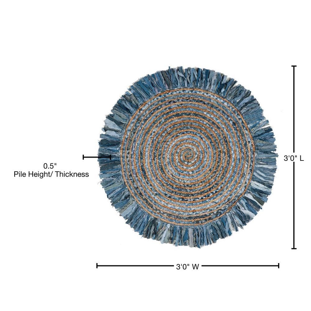 Cape Cod Round Blue and Beige Cotton Rug