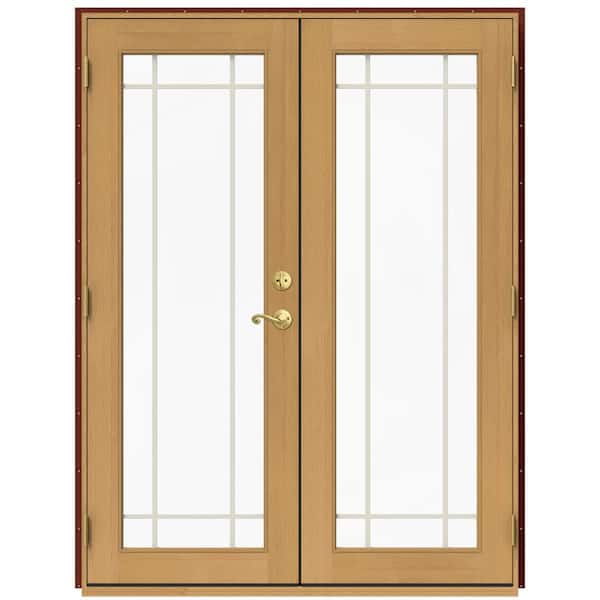 JELD-WEN 60 in. x 80 in. W-2500 Red Clad Wood Right-Hand 9 Lite French Patio Door w/Stained Interior