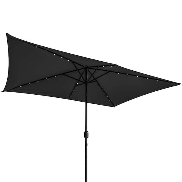 Trademark Innovations 10 ft. x 6.5 ft. Rectangular Solar Powered LED Lighted Patio Market Umbrella (Black)