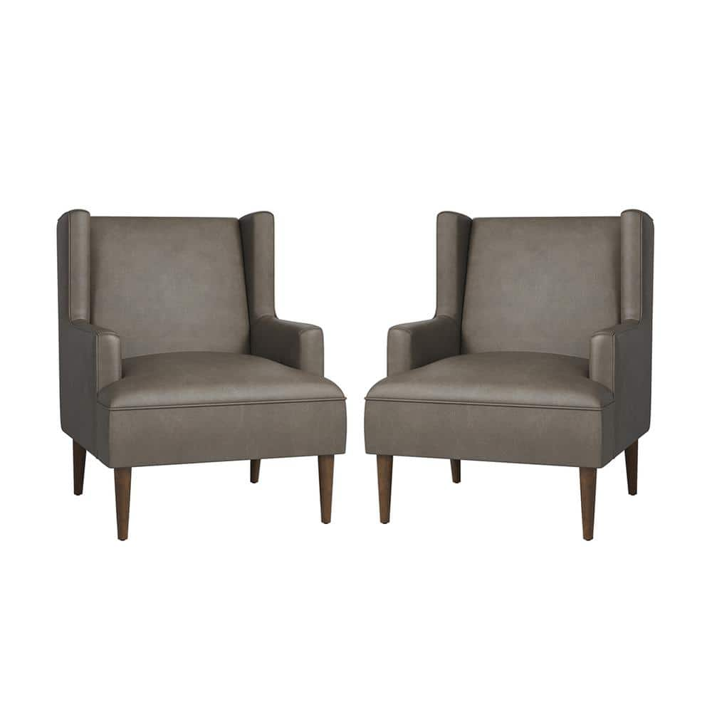 JAYDEN CREATION Jeremias Grey Vegan Leather Accent Chair Set Of 2 With ...