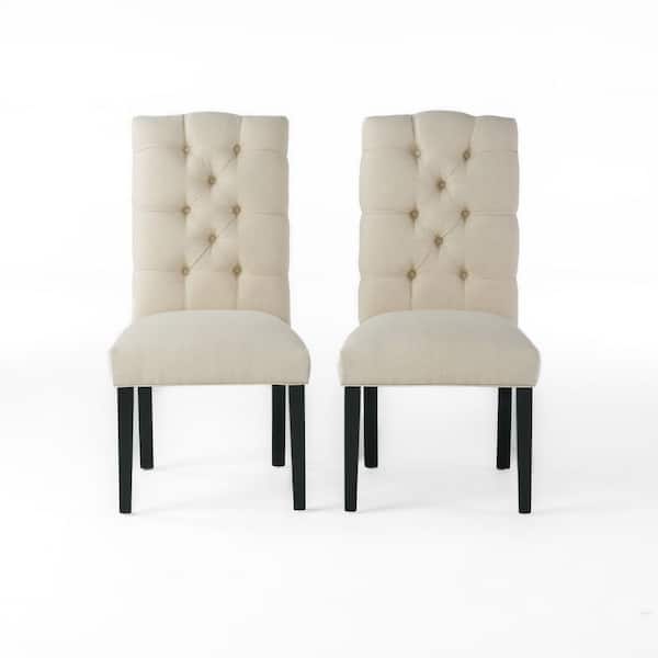 Noble House Berlin Natural Fabric Tufted Dining Chairs (Set of 2)