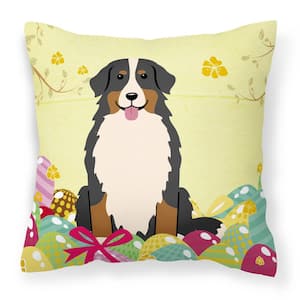 14 in. x 14 in. Multi-Color Outdoor Lumbar Throw Pillow Easter Eggs Bernese Mountain Dog