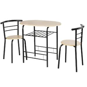3 Pcs Dining Set 2 Chairs And Table Compact Bistro Pub Breakfast Home Kitchen Beech wood