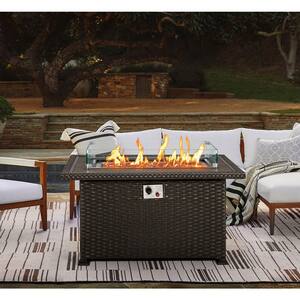 TAY Black Rectangle 44 in. x 28 in. x 24 in. H Metal Outdoor Gas Fire Pit Table,50000 BTU Auto-Ignitio