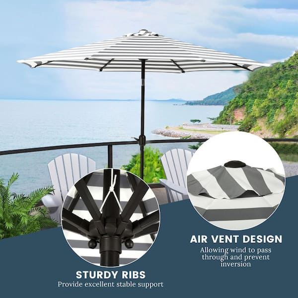 Tristen 9 ft. Stripe Market Table Patio Umbrella with Tilt and Crank in Gray/White Stripe