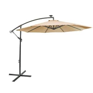 10 ft. Aluminum Pole Cantilever Solar Patio Umbrella in Taupe