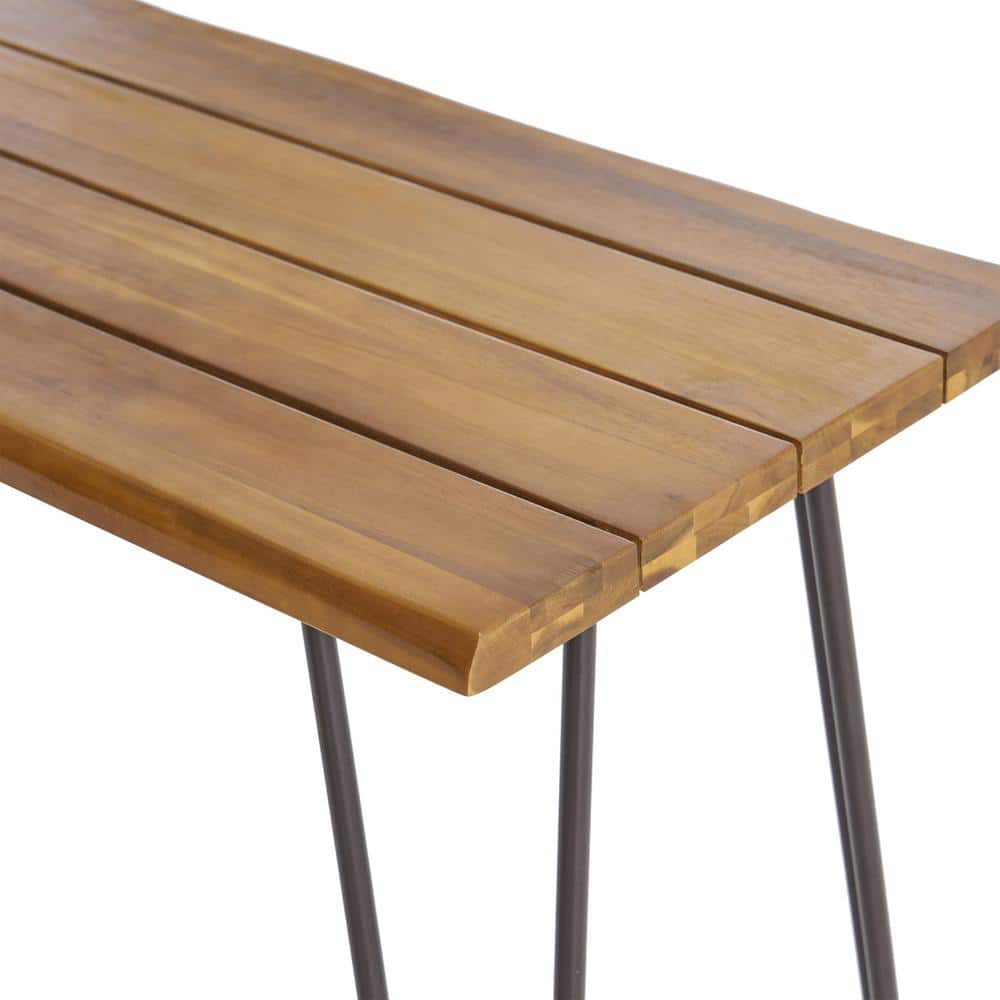 Teak Brown Wood and Metal Bar Set with Wicker Chairs