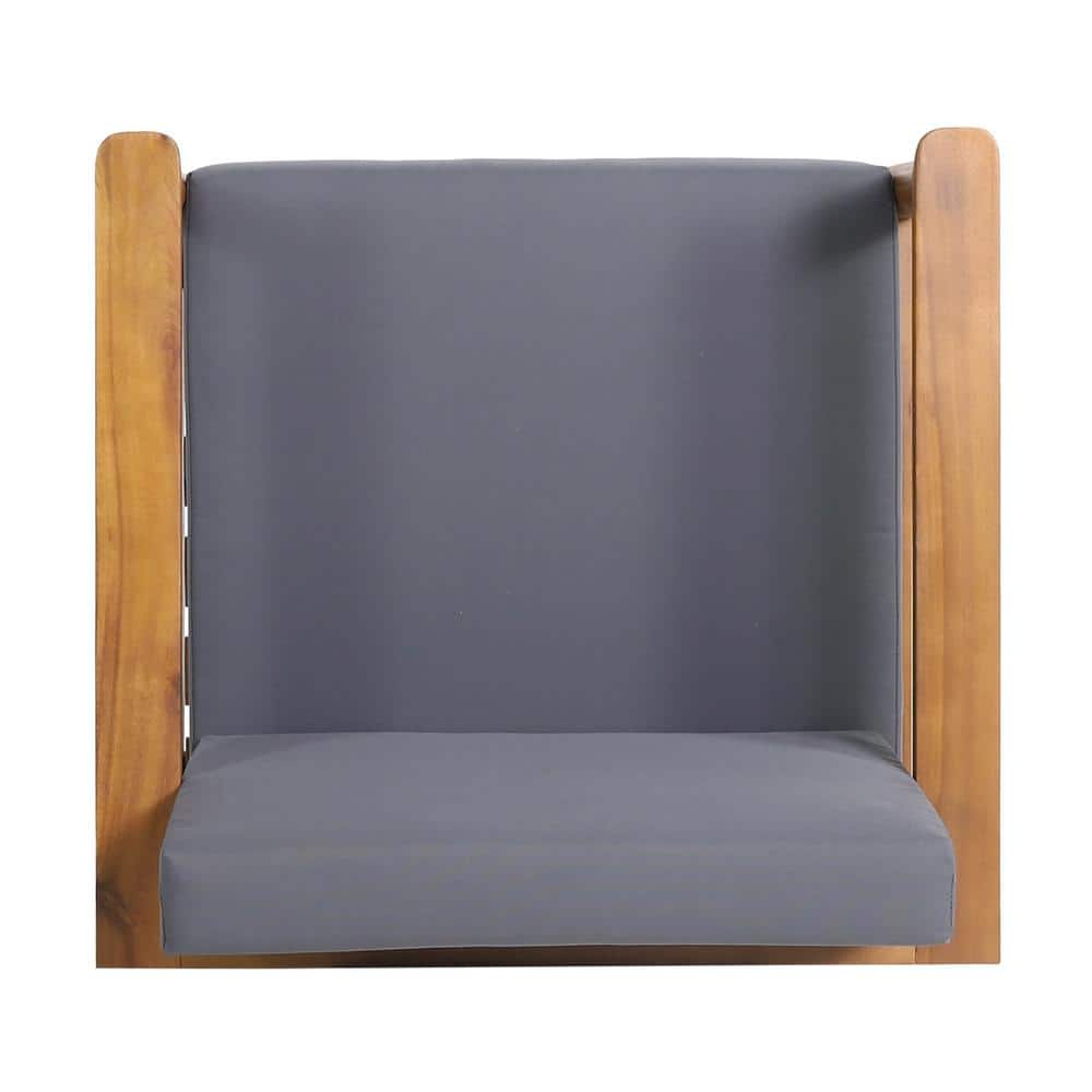 Teak Brown Acacia Wood Outdoor Lounge Chair with Dark Grey Cushions
