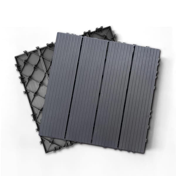 Unbranded 1 ft. x 1 ft. Plastic Composite Deck Tile in Dark Gray, Resist Rust, Water, Easy to DIY and Maintain(35 per Case)