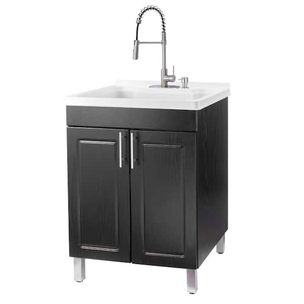 TEHILA 18 Gallons 21.75 in. x 25 in. Thermoplastic Drop-in Laundry Sink with Stainless Faucet, Black Cabinet, Soap Dispenser