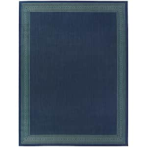 Aqua/Blue 5 x 7 Border Indoor/Outdoor Area Rug