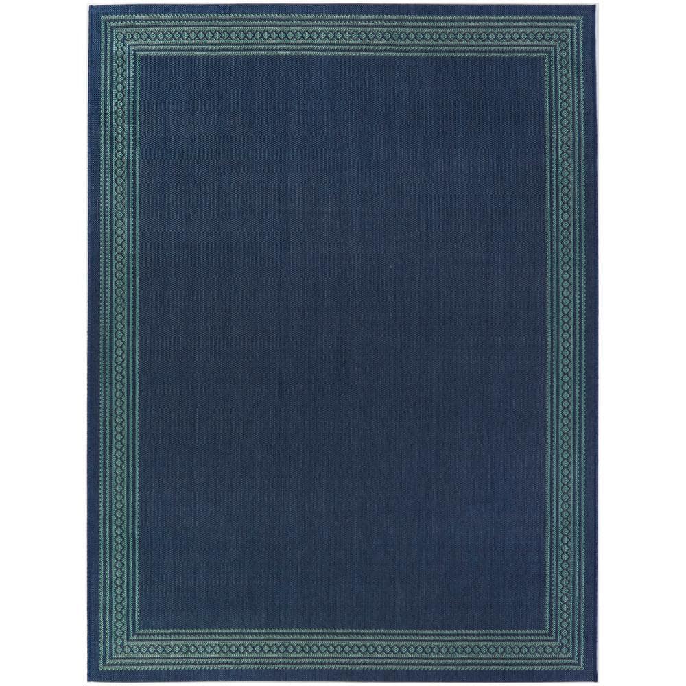 Hampton Bay Aqua/Blue 8 x 10 Border Indoor/Outdoor Area Rug