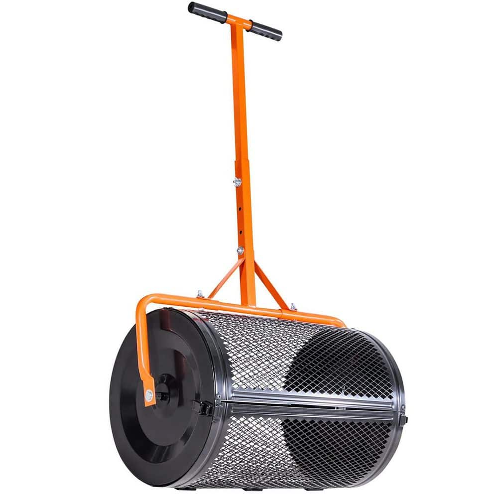 24 in. Powder Coated Steel Garden Compost Spreader 3 Height Adjustable Handle Lawn Peat Moss Roller for Spreading Manure price history on PriceWatchPro