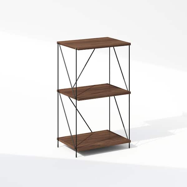 Furinno Wire 16.54 in. Walnut Cove Rectangle Wood End Table with Metal Frame