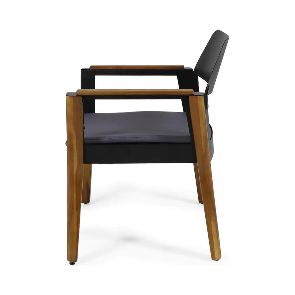 Teak Brown and Black Wood Dining Armchair with Cushions