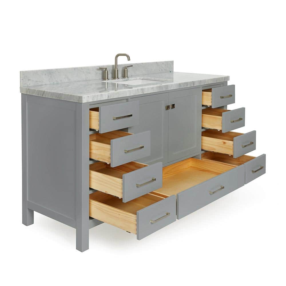 Cambridge 61" Grey Single Basin Vanity with Marble Top
