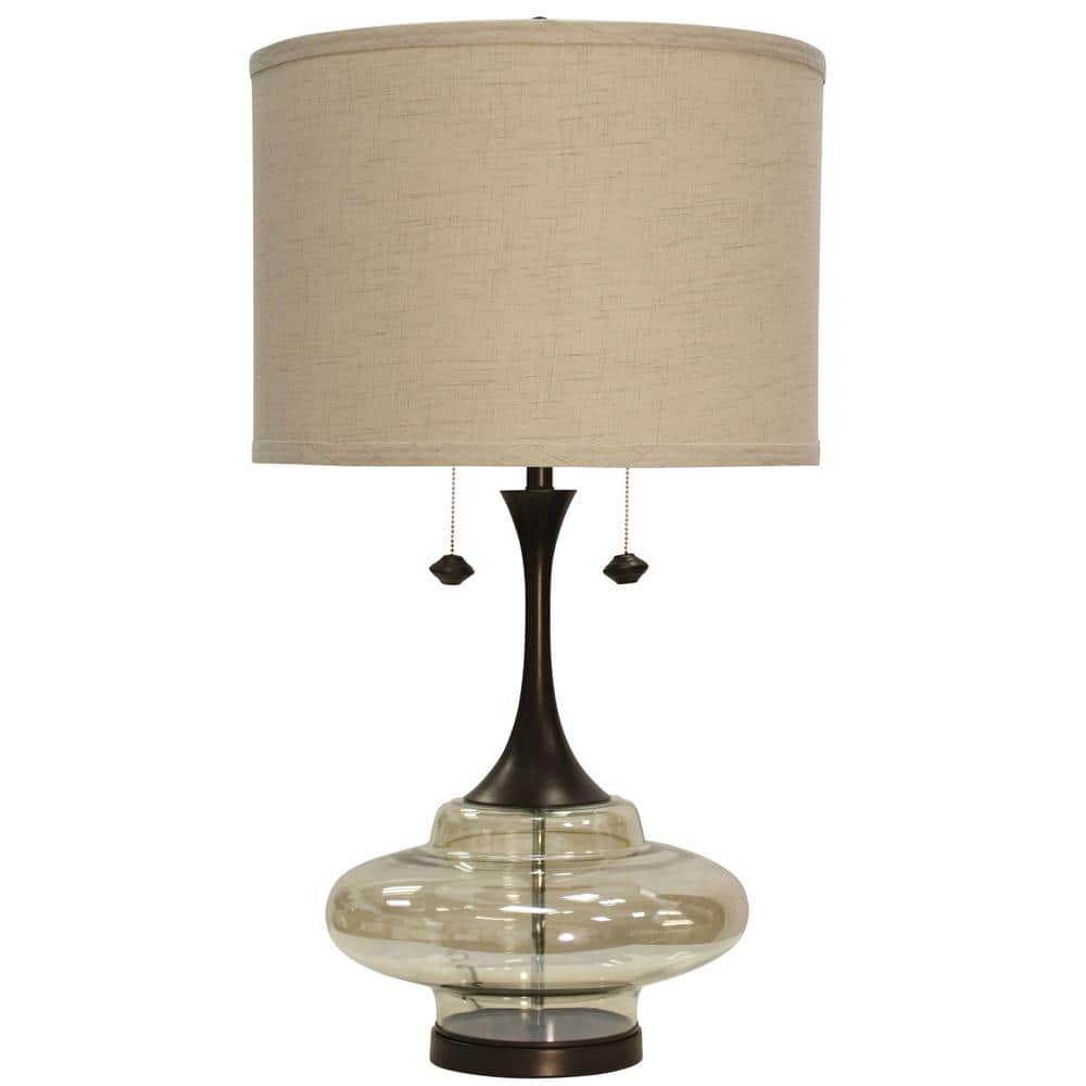 StyleCraft 37 in. Dark Brown Table Lamp with Beige Hardback Fabric