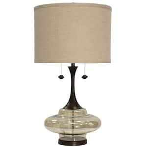 37 in. Dark Brown Table Lamp with Beige Hardback Fabric Shade