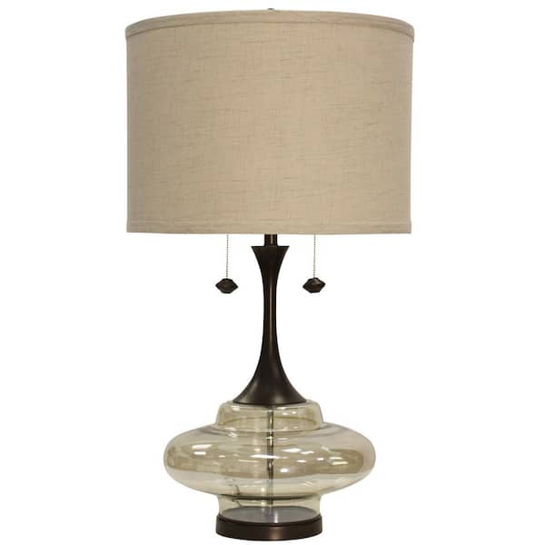 StyleCraft 37 in. Dark Brown Table Lamp with Beige Hardback Fabric Shade
