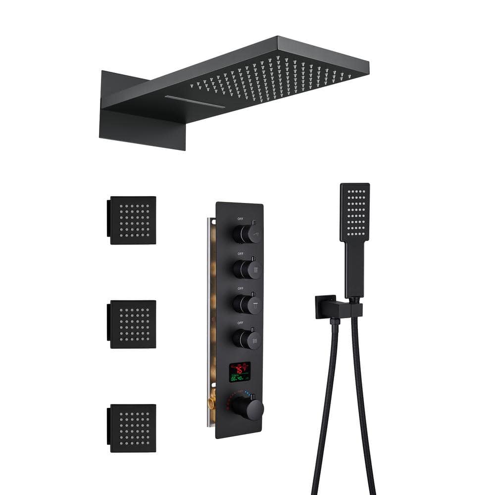Matte Black 22" Dual Shower System with 3 Body Jets