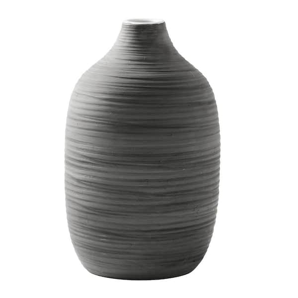 Unbranded 9 in. Charcoal Gray Round Ceramic Vase for Room, Boho Vase for Coffee Table, Decorative Vase for Pampas Grass