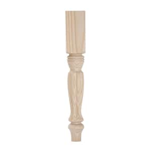 Country French Table Leg with Chamfer - 15 in. H x 2.25 in. Dia. - Sanded Unfinished Ash Wood - DIY Furniture Decor