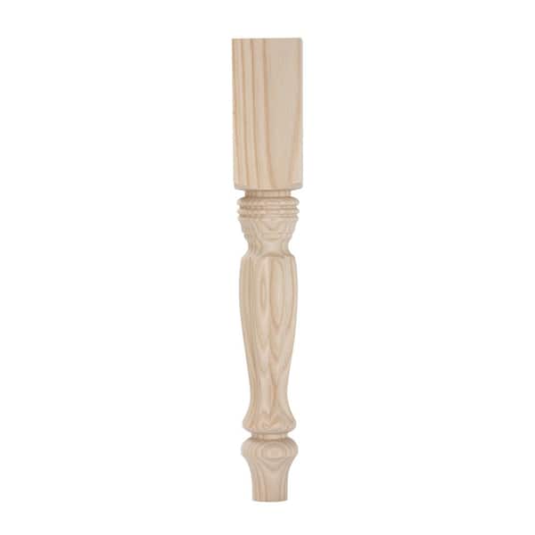 Waddell Country French Table Leg with Chamfer - 15 in. H x 2.25 in. Dia. - Sanded Unfinished Ash Wood - DIY Furniture Decor