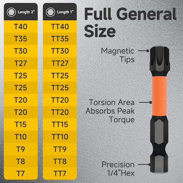 Torx Screwdriver Bit Set, T7-T40 Tamper Proof Star Bits, 1 in. and 2 in. Magnetic S2 Steel (26-Piece)