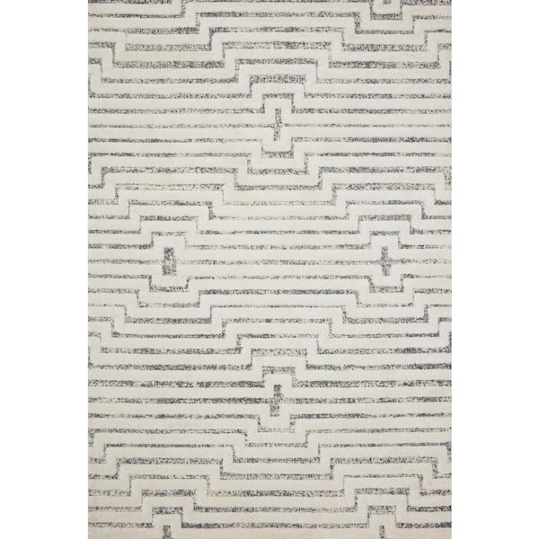 LOLOI II Hagen White/Sky 3 ft. 7 in. x 5 ft. 7 in. Contemporary 100% Polypropylene Pile Area Rug