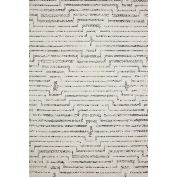 LOLOI II Hagen White/Sky 6 ft. 7 in. x 9 ft. 2 in. Contemporary 100% Polypropylene Pile Area Rug