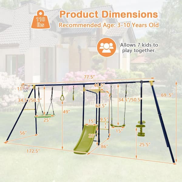 Swing Big 3枚セット Gymax 660 lbs. Kids Metal Swing Set for Backyard 7-in-1