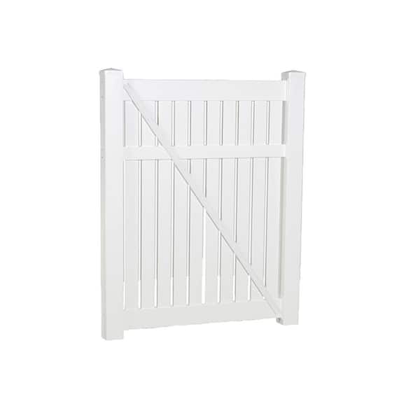 Weatherables Huntington 3.8 ft. x 5 ft. White Vinyl Semi-Privacy Fence Gate Kit