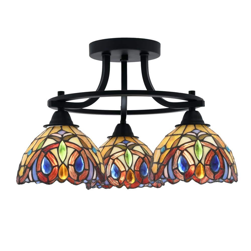 Madison 3-Light Semi-Flush Shown In Matte Black Finish With 17.75 in. Lynx 