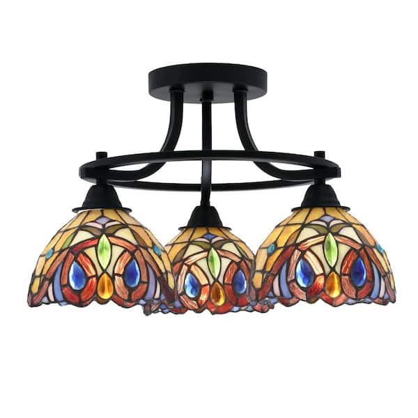 Unbranded Madison 3-Light Semi-Flush Shown In Matte Black Finish With 17.75 in. Lynx Art Glass