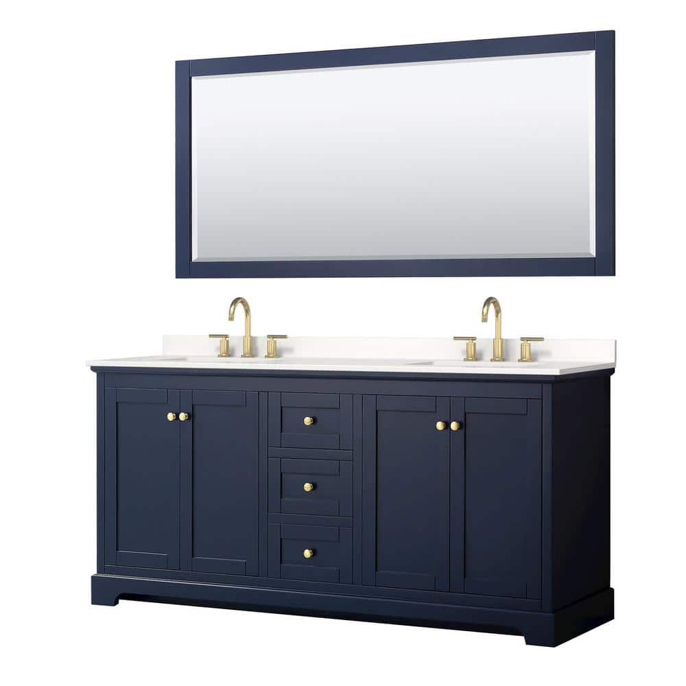 Avery 72 in. W x 22 in. D x 35 in. H Double Bath Vanity in Dark Blue with White Quartz Top and 70 in. Mirror price history on PriceWatchPro