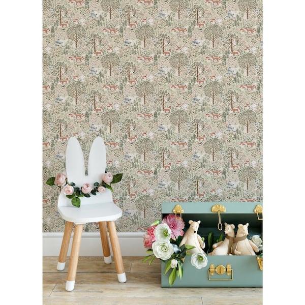 Clara Jean Folklore Forest Neutral Vinyl Peel and Stick Matte Wallpaper 30.75 sq. ft.