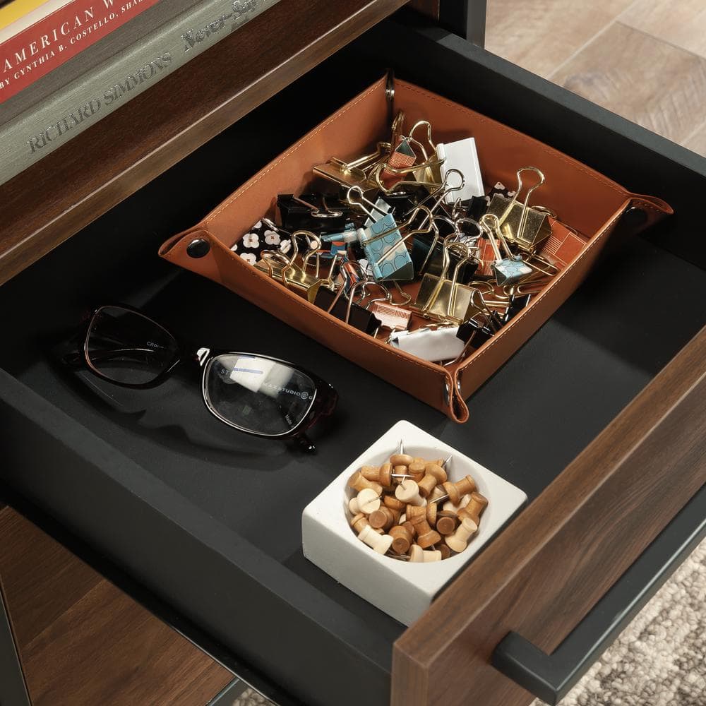 Grand Walnut Wood Desk with Drawer and Filing Cabinet