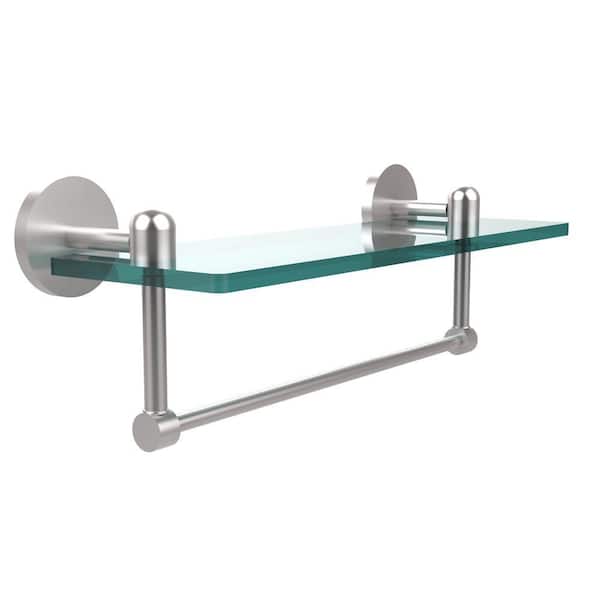 Allied Brass Tango 16 in. L x 5 in. H x 5 in. W Clear Glass Vanity Bathroom Shelf with Towel Bar in Satin Chrome