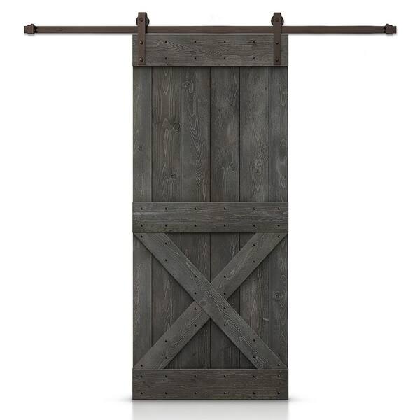 CALHOME Mini X 32 in. x 84 in. Carbon Gray Stained DIY Wood Interior Sliding Barn Door with Hardware Kit